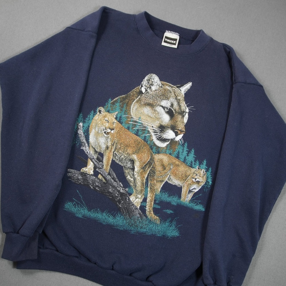 VTG 90s Cougar Mountain Lion Nature Men Sweatshirt XL Wildlife Retro Hipster